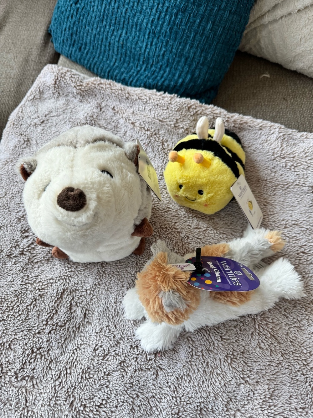 Plush Warmies Pet Trio — Cream Hedgehog, Yellow Bee & Tan/White Calico Cat
